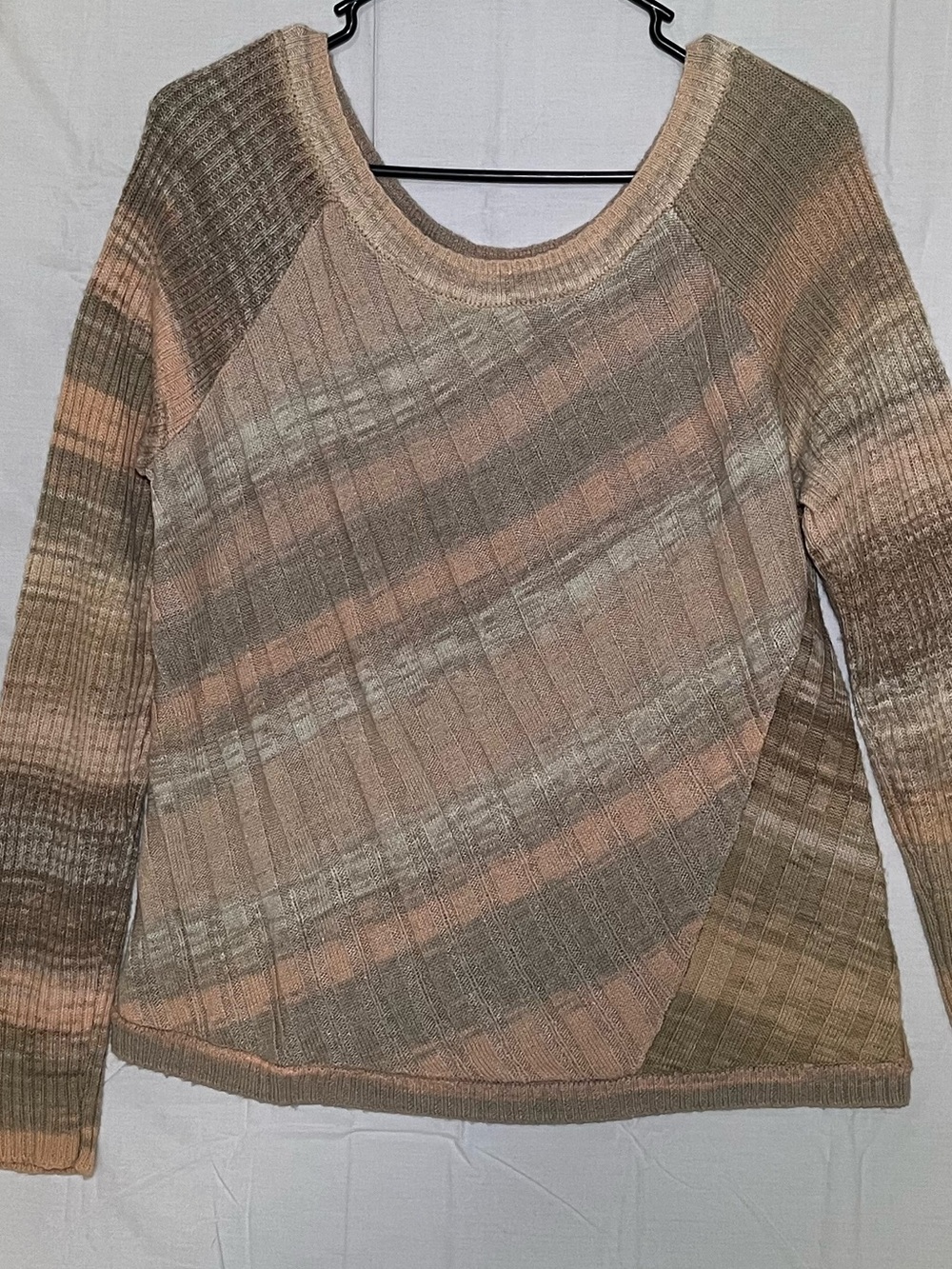 Free People Striped Scoopneck Sweater in Blush and Taupe